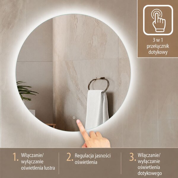 Venti Koło Led oglindă 80x80 cm rotund cu iluminare argint 5907459662283