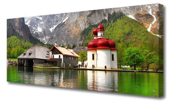 Tablou pe panza canvas Mountain copac Acasă Peisaj Gri Verde Roșu Maro