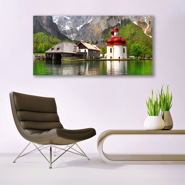 Tablou pe panza canvas Mountain copac Acasă Peisaj Gri Verde Roșu Maro