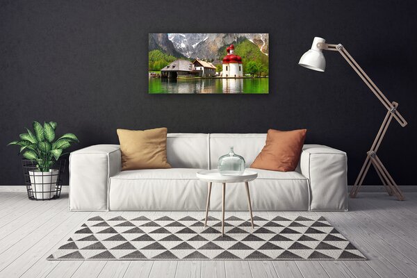 Tablou pe panza canvas Mountain copac Acasă Peisaj Gri Verde Roșu Maro