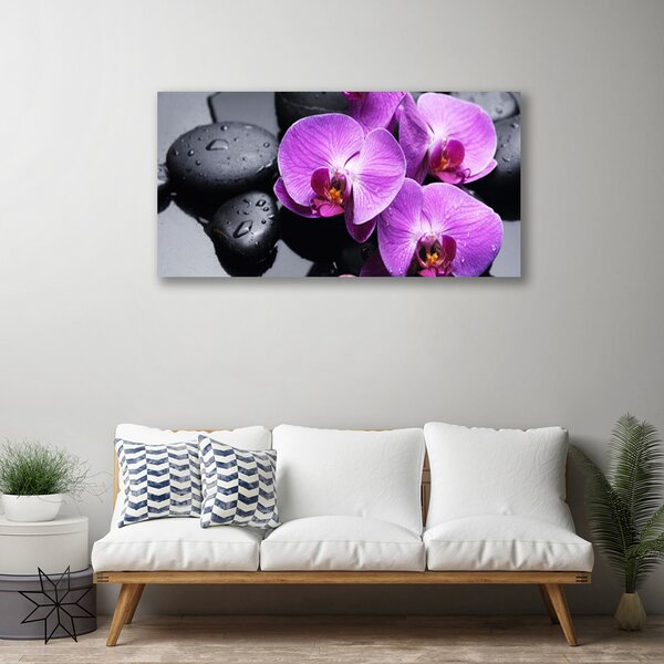 Tablou pe panza canvas Pietre florale flori violet negru