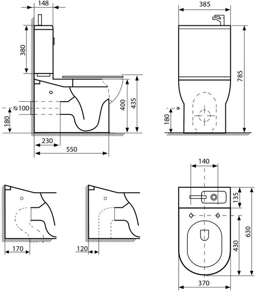 Aqualine Jalta Hygie vas compact cu funcția de lavoar alb PB103H