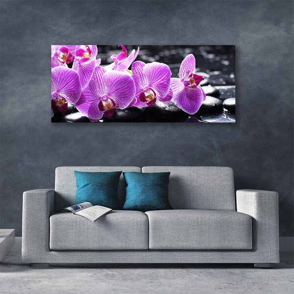 Tablou pe panza canvas Pietre florale flori violet negru