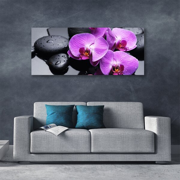 Tablou pe panza canvas Pietre florale flori violet negru