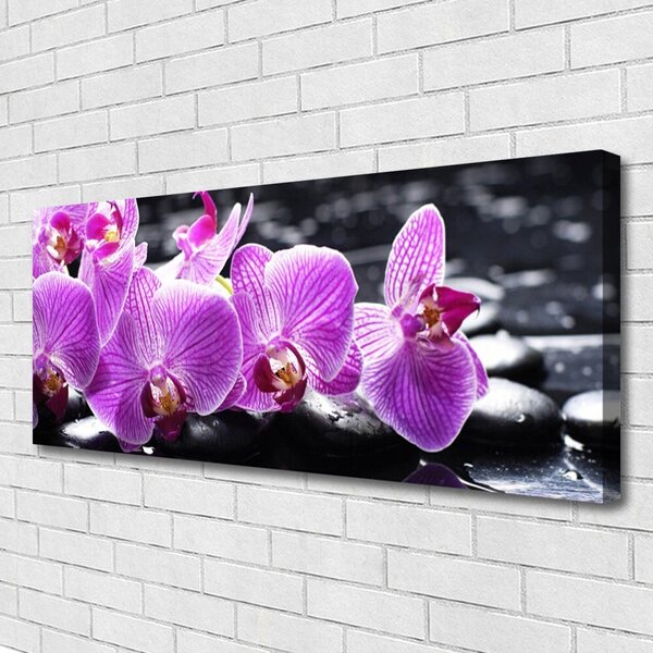Tablou pe panza canvas Pietre florale flori violet negru