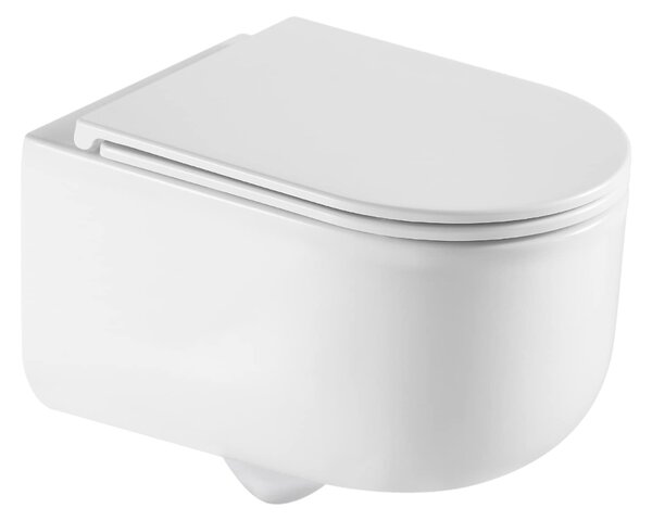 Invena Korfu vas wc cu capac soft-close agăţat fără margine cu spălare turbionară alb lucios CE-95-001