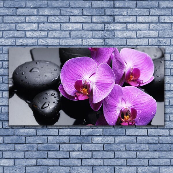 Tablou pe panza canvas Pietre florale flori violet negru