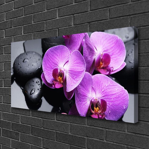 Tablou pe panza canvas Pietre florale flori violet negru