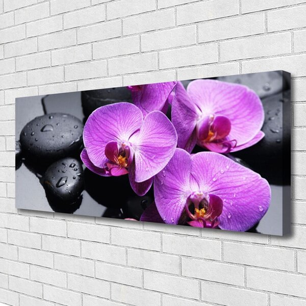 Tablou pe panza canvas Pietre florale flori violet negru