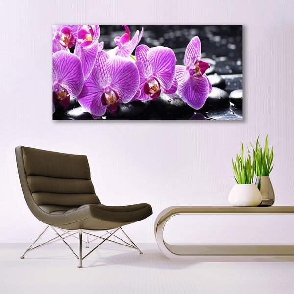 Tablou pe sticla Pietre florale flori violet negru