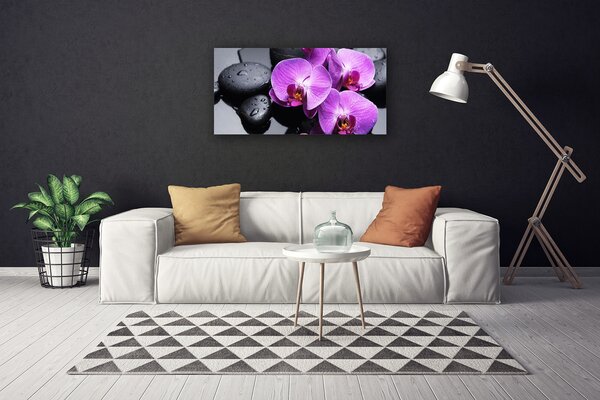 Tablou pe panza canvas Pietre florale flori violet negru