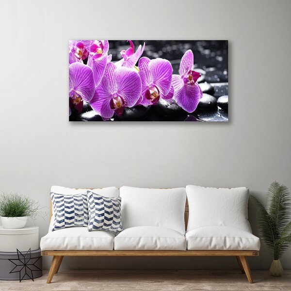 Tablou pe panza canvas Pietre florale flori violet negru