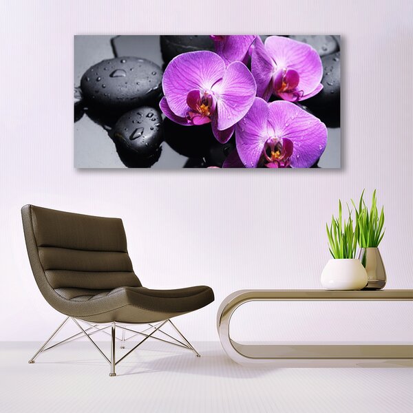 Tablou pe panza canvas Pietre florale flori violet negru