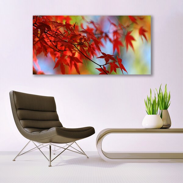 Tablou pe sticla Frunze Natura Red