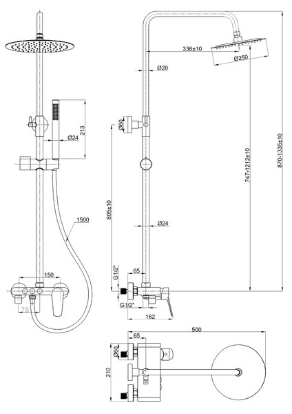 Invena Alonia set de duș perete cu duș de ploaie auriu AU-70-D09