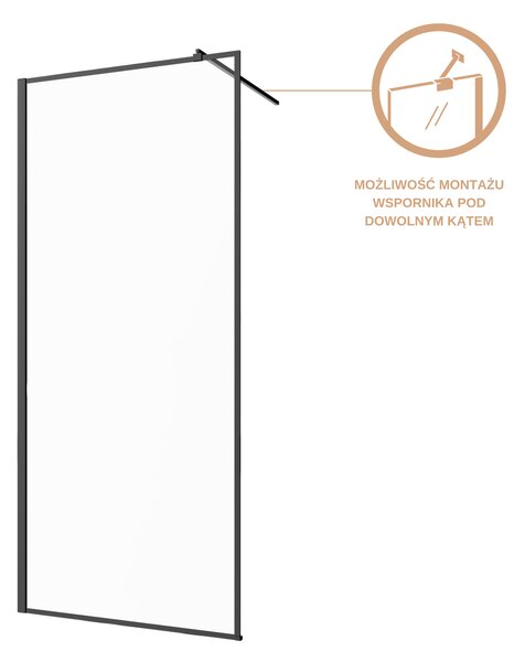 Invena perete cabină de duș walk-in 90 cm negru semi lucios/sticla transparentă AK-32-198