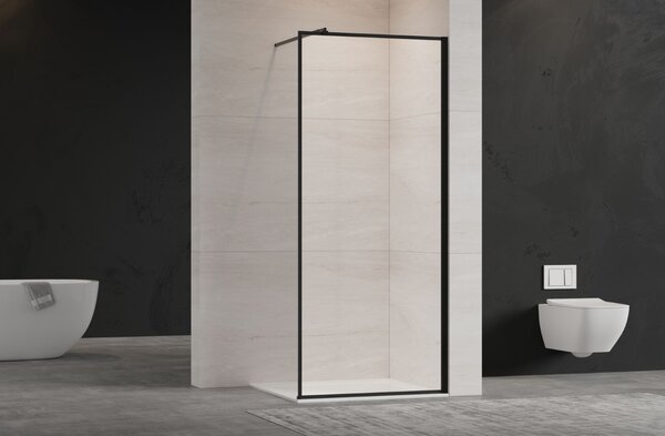 Invena perete cabină de duș walk-in 90 cm negru semi lucios/sticla transparentă AK-32-198