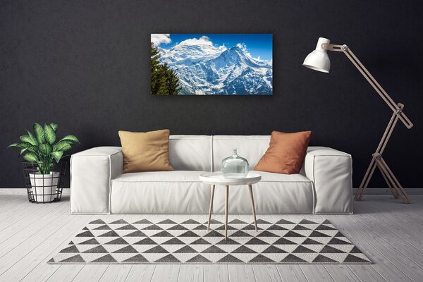 Tablou pe panza canvas Peisaj de munte copac Albastru Alb Verde