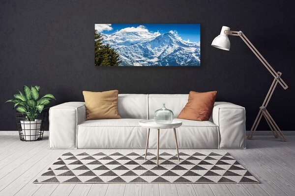 Tablou pe panza canvas Peisaj de munte copac Albastru Alb Verde