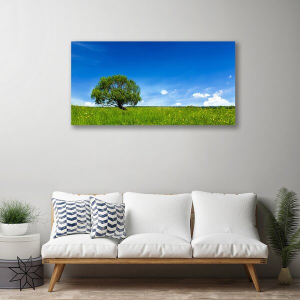 Tablou pe panza canvas Iarbă copac Natura Albastru Verde Maro