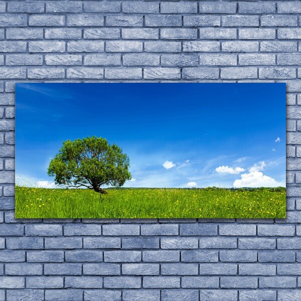 Tablou pe panza canvas Iarbă copac Natura Albastru Verde Maro