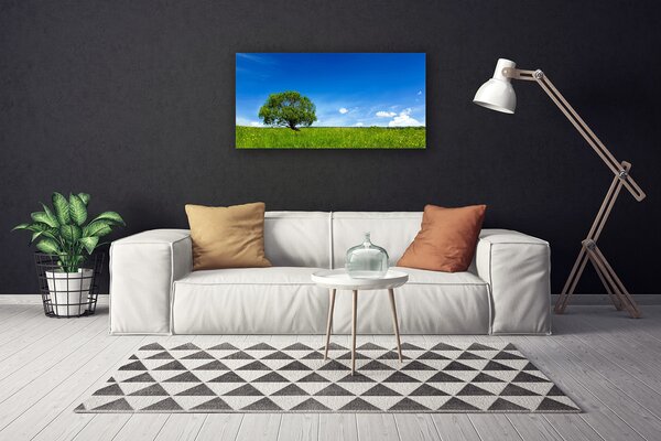 Tablou pe panza canvas Iarbă copac Natura Albastru Verde Maro