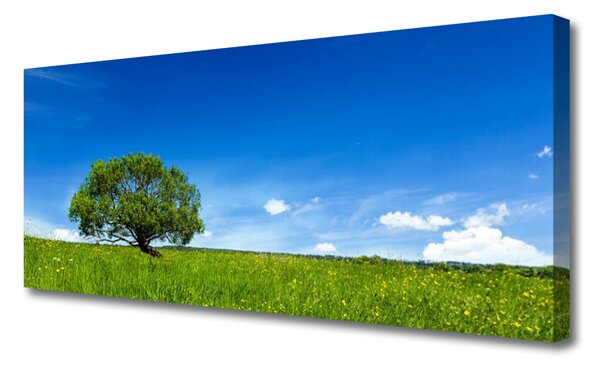 Tablou pe panza canvas Iarbă copac Natura Albastru Verde Maro