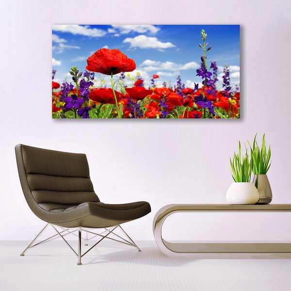 Tablou pe panza canvas Flori Natura Roșu Albastru Verde Violet