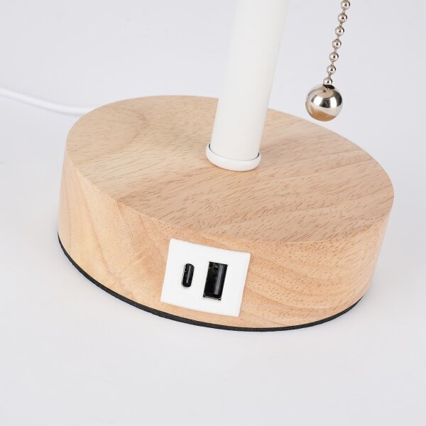 Brilagi - Lampă de masă cu port USB TABLON 1xE27/25W/230V stejar/alb/bej