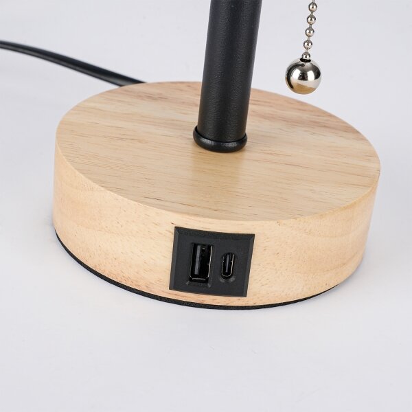 Brilagi - Lampă de birou TABLON cu port USB, 1xE27/25W/230V, stejar/negru