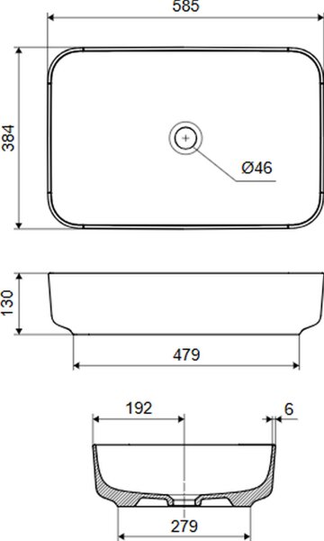 Excellent Cori 2.0 lavoar 58x38 cm dreptunghiular de blat alb luciu CEEX.6901.580.WH
