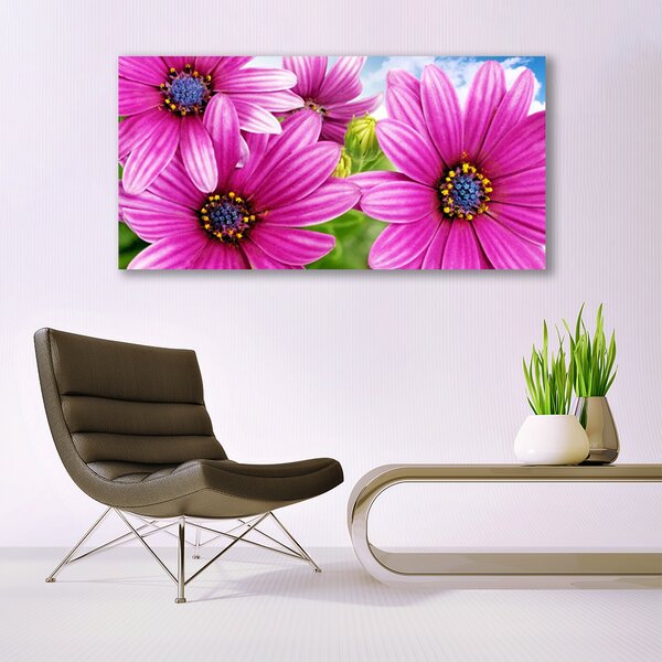 Tablou pe panza canvas Flori Floral Roz Galben Albastru