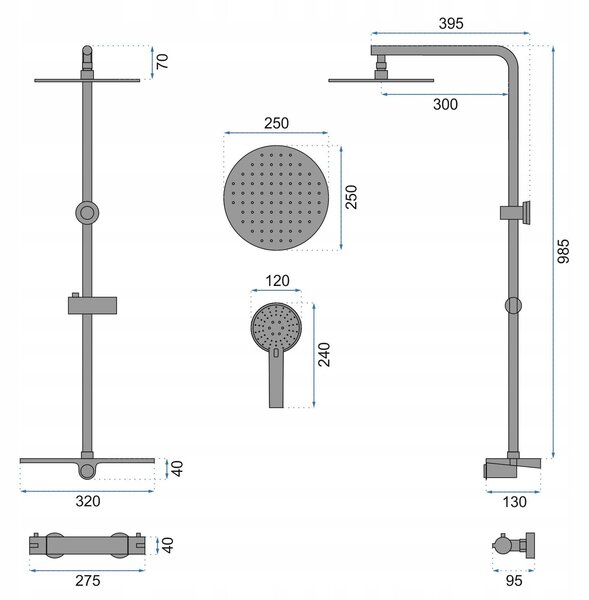 Set de dus cu termostat Rea MIKE Black