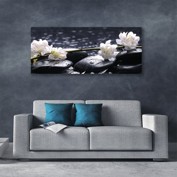 Tablou pe panza canvas Pietre florale flori alb negru