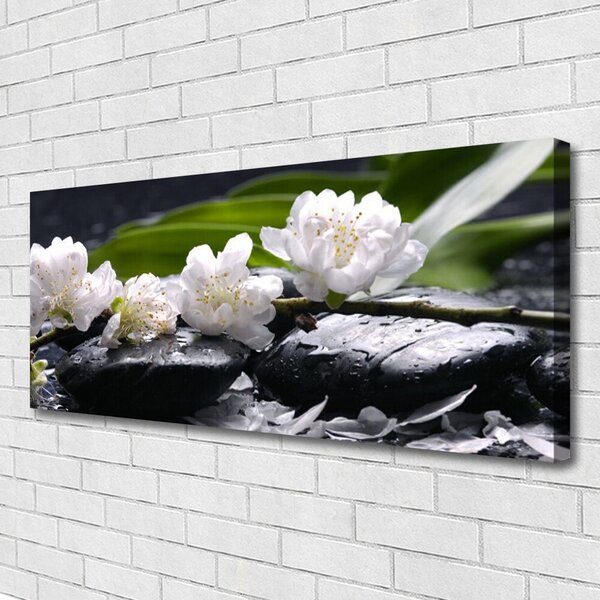 Tablou pe panza canvas Pietre florale flori alb negru
