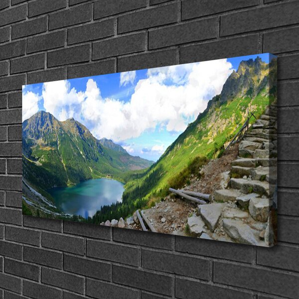 Tablou pe panza canvas Munții Peisaj Gri Verde Albastru
