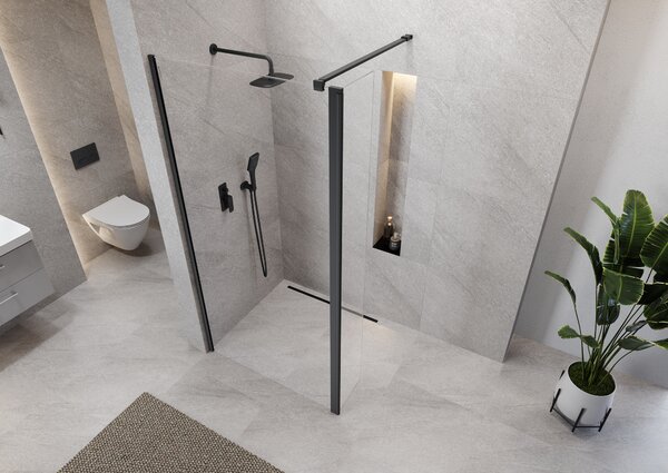 Cersanit Mille perete cabină de duș walk-in 30 cm negru mat/sticla transparentă S161-011
