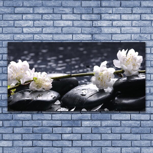 Tablou pe panza canvas Pietre florale flori alb negru
