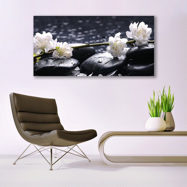 Tablou pe panza canvas Pietre florale flori alb negru
