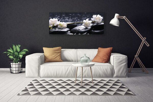 Tablou pe panza canvas Pietre florale flori alb negru