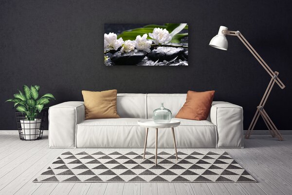 Tablou pe panza canvas Pietre florale flori alb negru