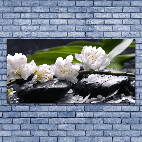 Tablou pe panza canvas Pietre florale flori alb negru