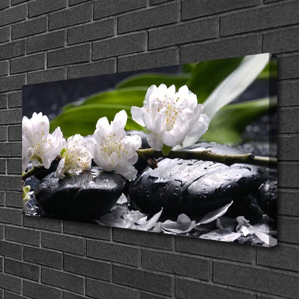 Tablou pe panza canvas Pietre florale flori alb negru