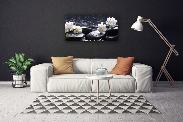 Tablou pe panza canvas Pietre florale flori alb negru