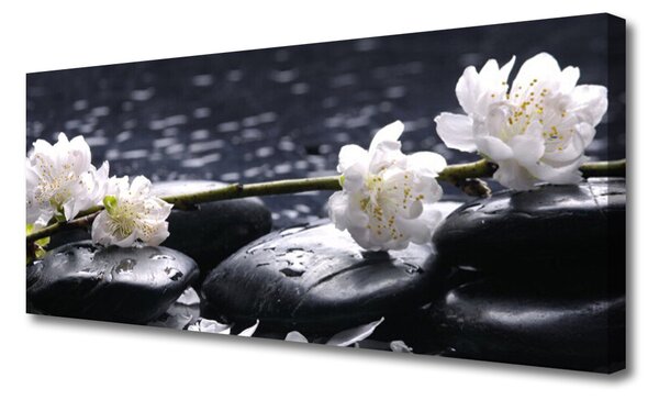 Tablou pe panza canvas Pietre florale flori alb negru