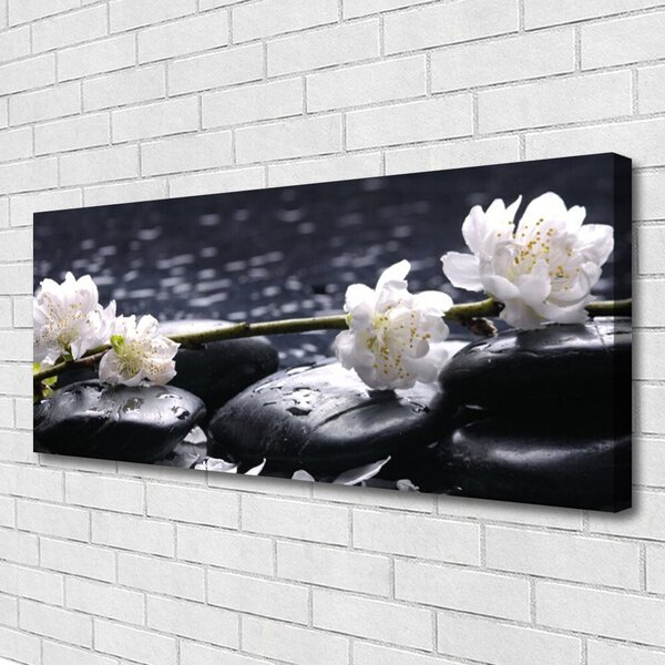 Tablou pe panza canvas Pietre florale flori alb negru