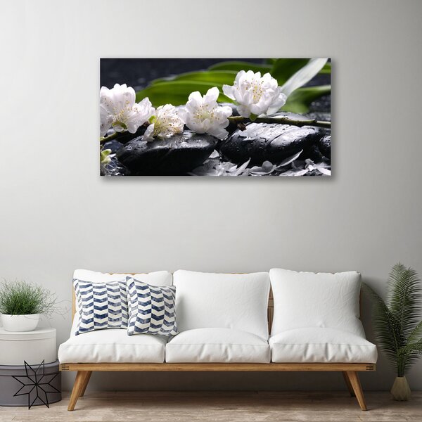 Tablou pe panza canvas Pietre florale flori alb negru