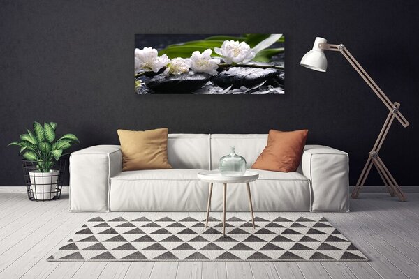 Tablou pe panza canvas Pietre florale flori alb negru