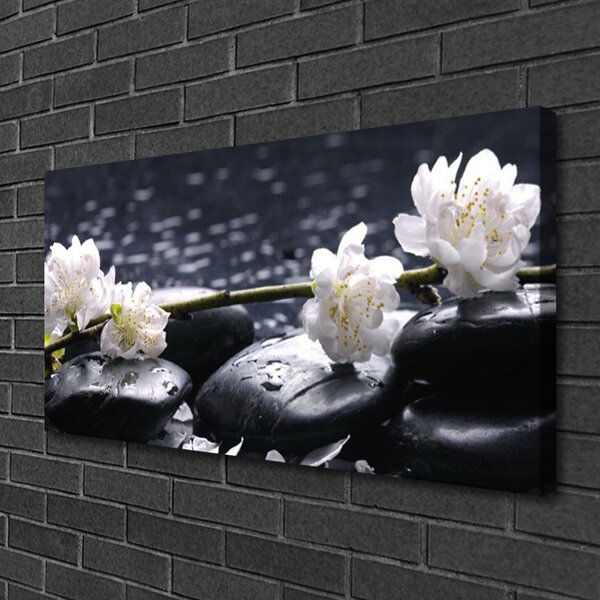 Tablou pe panza canvas Pietre florale flori alb negru