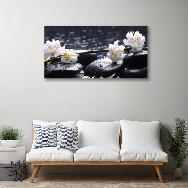 Tablou pe panza canvas Pietre florale flori alb negru